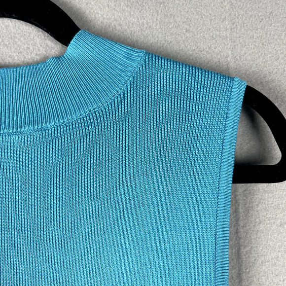 Avara Mixed Media Pleated Midi Dress Womens XL Blue Mock Neck Knit Satin Chic - Picture 14 of 15